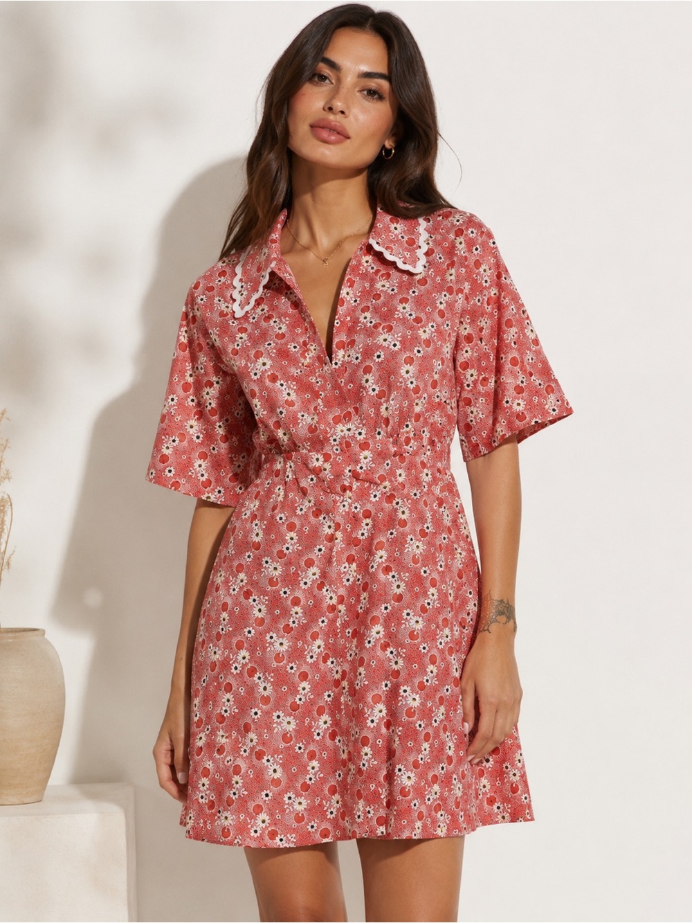 SEA NEW YORK DAISY PRINT BUTTON FRONT SHIRT DRESS ELBOW SLEEVES SIZE 16 NWT $350